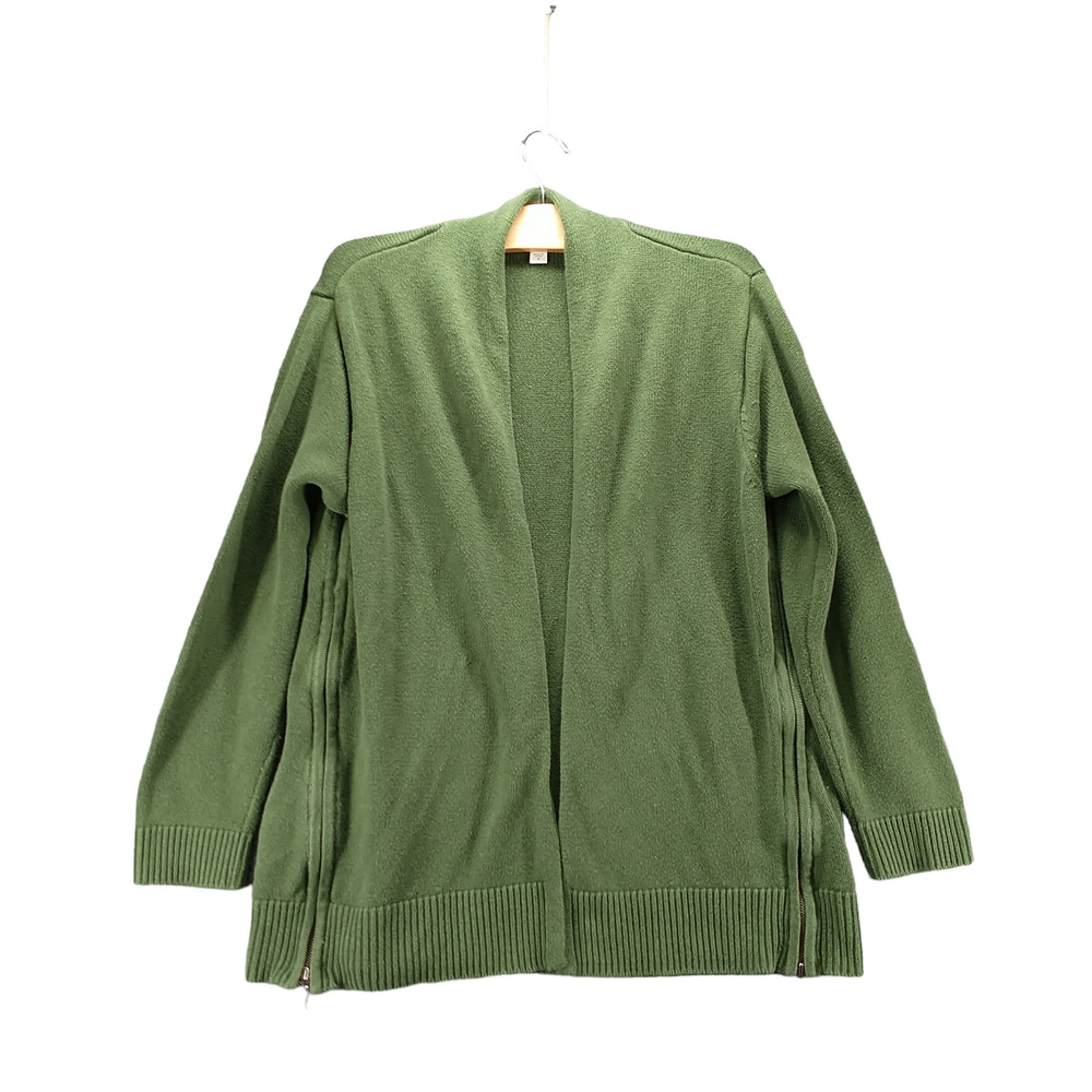 J. Jill Women's Open Front Cardigan Sweater Green Medium Side Zip